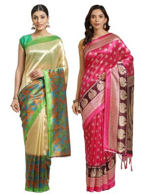 Multicolor printed art silk saree with blouse 1
