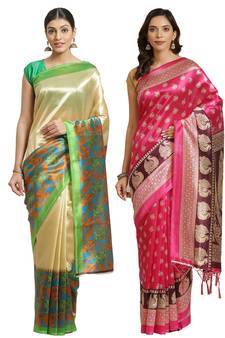 Multicolor printed art silk saree with blouse