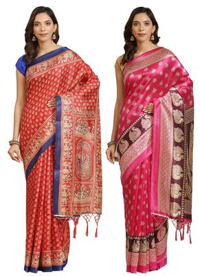 Multicolor printed art silk saree with blouse 1
