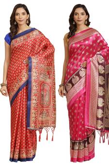 Multicolor printed art silk saree with blouse