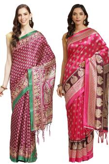 Multicolor printed art silk saree with blouse
