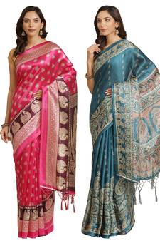 Multicolor printed art silk saree with blouse