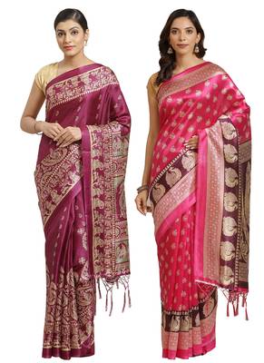 Multicolor printed art silk saree with blouse 1