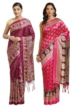 Multicolor printed art silk saree with blouse