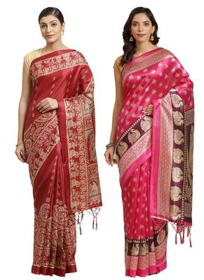 Multicolor printed art silk saree with blouse 1