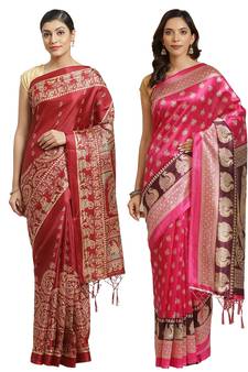 Multicolor printed art silk saree with blouse