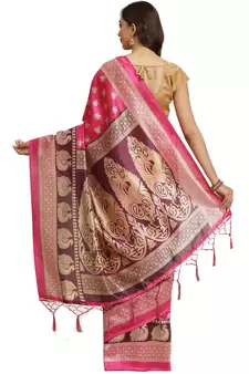 Multicolor printed art silk saree with blouse