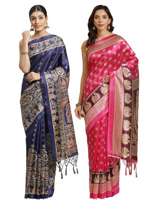 Multicolor printed art silk saree with blouse 1