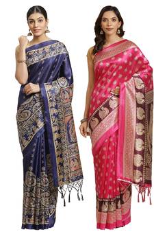 Multicolor printed art silk saree with blouse