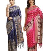 Multicolor printed art silk saree with blouse