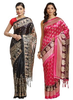 Multicolor printed art silk saree with blouse 1
