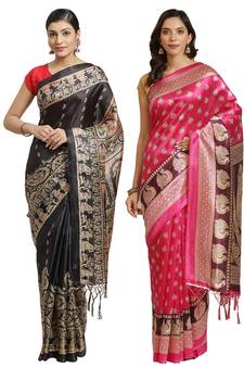 Multicolor printed art silk saree with blouse