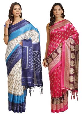 Multicolor printed art silk saree with blouse 1