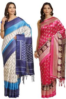 Multicolor printed art silk saree with blouse
