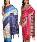 Multicolor printed art silk saree with blouse