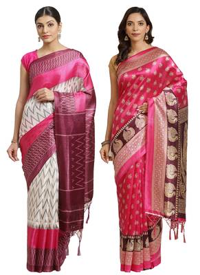 Multicolor printed art silk saree with blouse 1