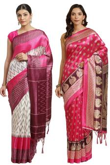 Multicolor printed art silk saree with blouse