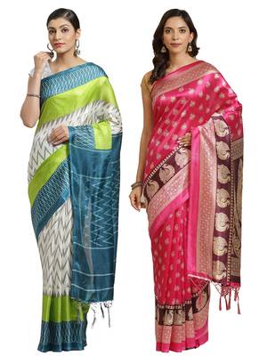 Multicolor printed art silk saree with blouse 1