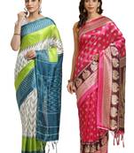 Multicolor printed art silk saree with blouse