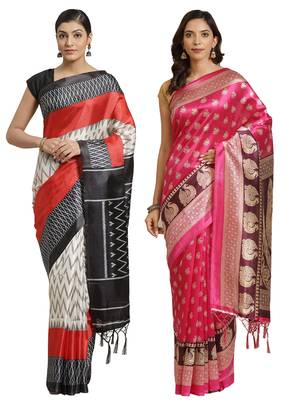 Multicolor printed art silk saree with blouse 1