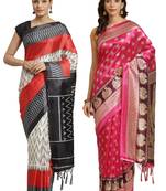 Multicolor printed art silk saree with blouse