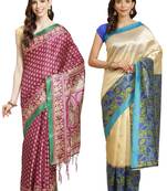 Multicolor printed art silk saree with blouse