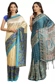 Multicolor printed art silk saree with blouse