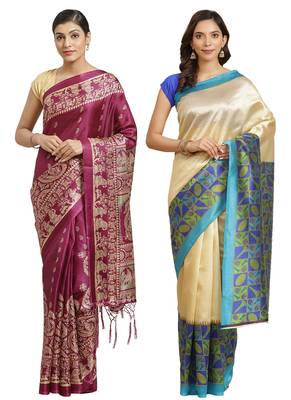 Multicolor printed art silk saree with blouse 1