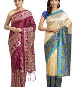 Multicolor printed art silk saree with blouse