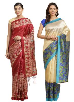 Multicolor printed art silk saree with blouse 1
