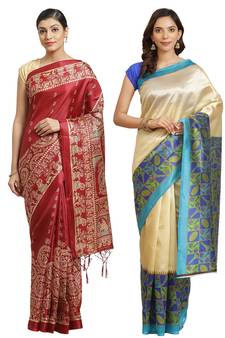 Multicolor printed art silk saree with blouse
