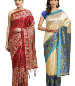 Multicolor printed art silk saree with blouse