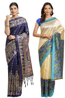 Multicolor printed art silk saree with blouse