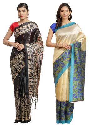Multicolor printed art silk saree with blouse 1