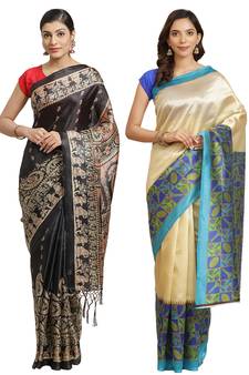 Multicolor printed art silk saree with blouse