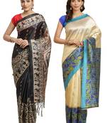 Multicolor printed art silk saree with blouse
