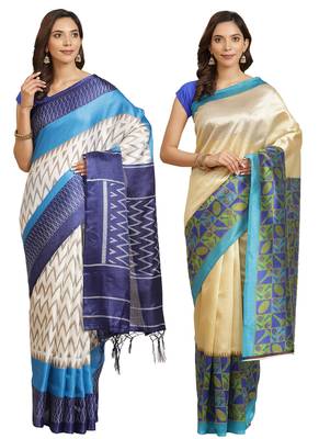 Multicolor printed art silk saree with blouse 1