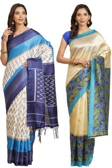 Multicolor printed art silk saree with blouse