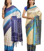 Multicolor printed art silk saree with blouse