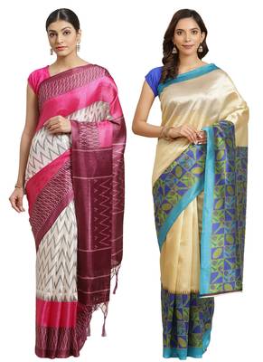 Multicolor printed art silk saree with blouse 1