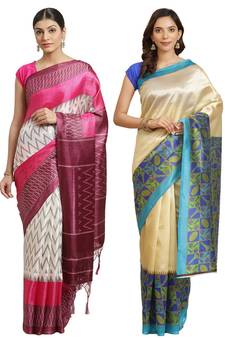 Multicolor printed art silk saree with blouse
