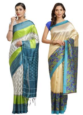 Multicolor printed art silk saree with blouse 1
