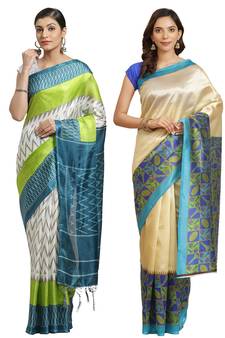 Multicolor printed art silk saree with blouse