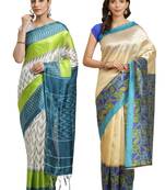 Multicolor printed art silk saree with blouse