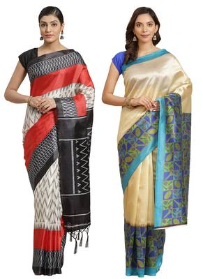 Multicolor printed art silk saree with blouse 1