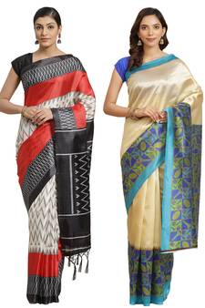 Multicolor printed art silk saree with blouse