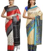 Multicolor printed art silk saree with blouse