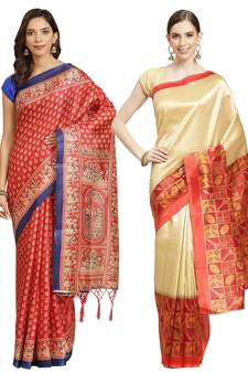 Multicolor printed art silk saree with blouse