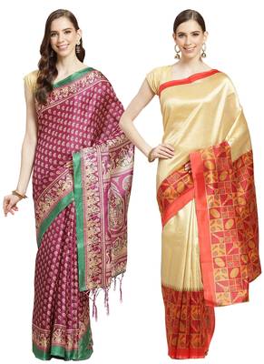 Multicolor printed art silk saree with blouse 1