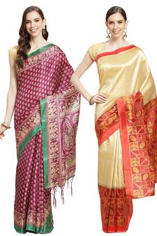 Multicolor printed art silk saree with blouse